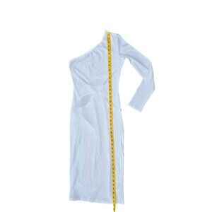 One-Shoulder White Cutout Bodycon Dress With Long Sleeve Small Size 95% Polyeste
